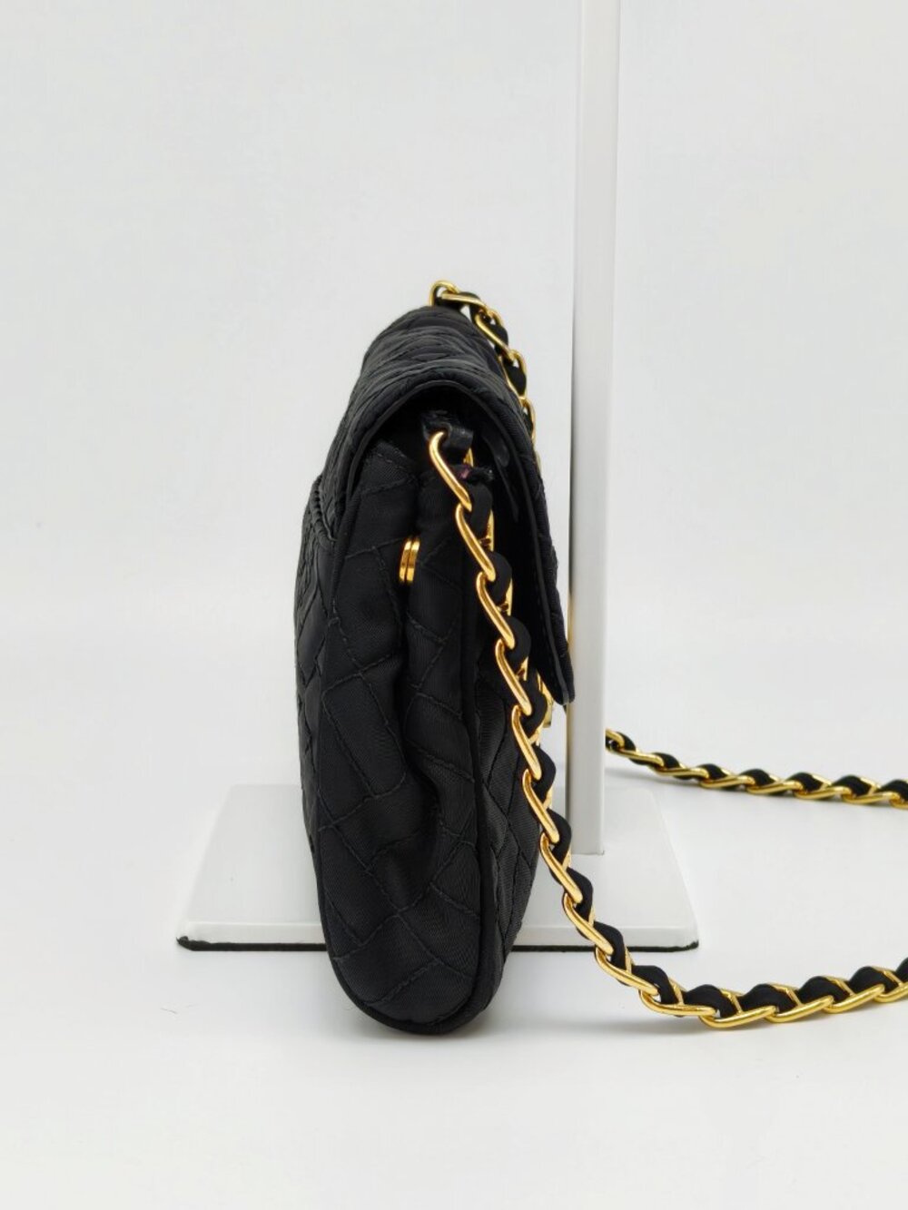 Prada Black Quilted Nylon Chain Shoulder Bag Gold Hardware Crossbody - Picture 10 of 17